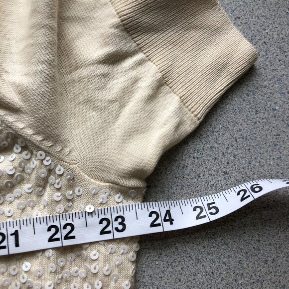 Talbots Women Cream Sequin Button Up Short Sleeve V-Neck Cardigan Size 2XP NWT - Picture 9 of 10